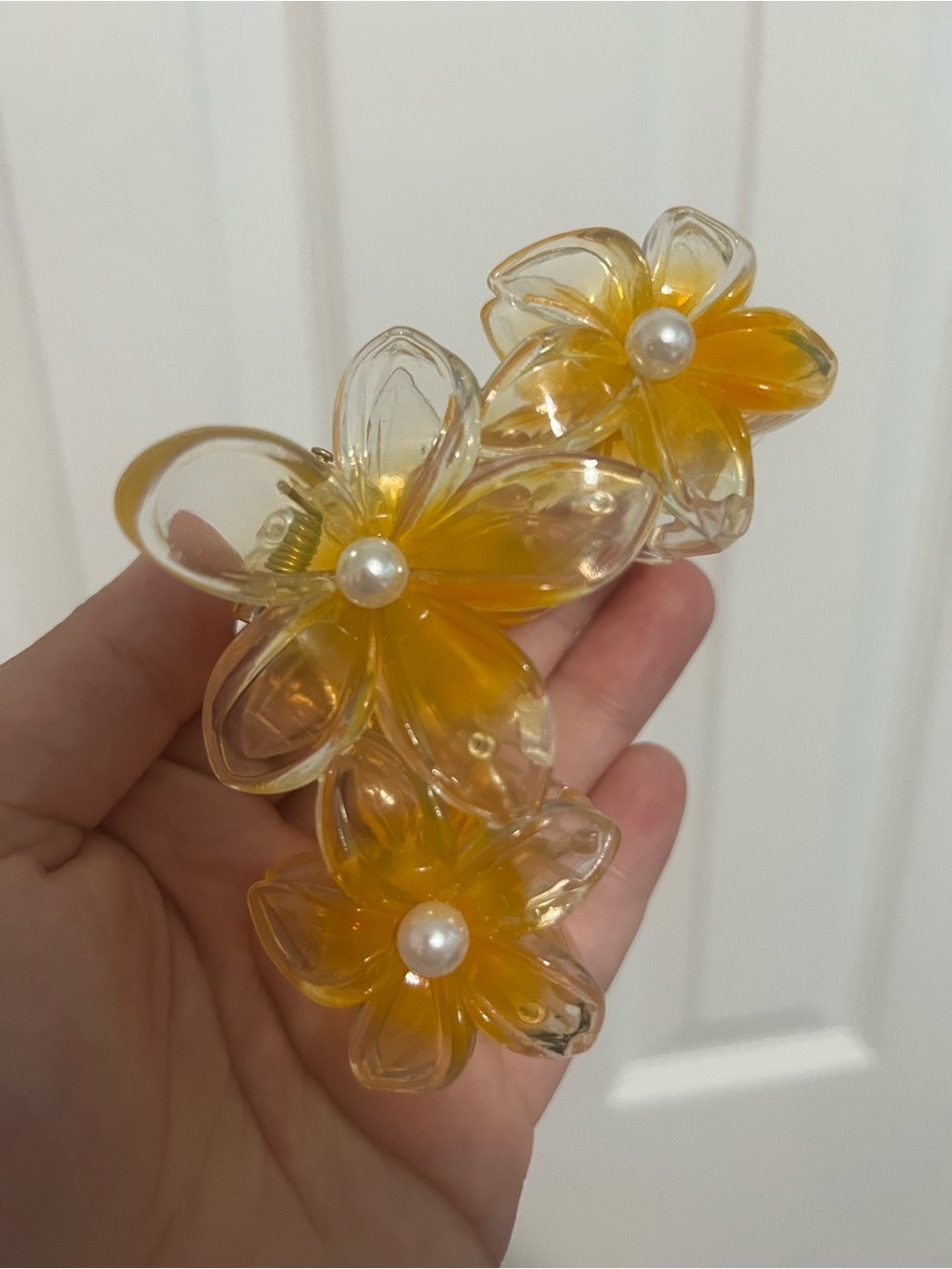 Yellow Floral Pearl Accent Hair Clip